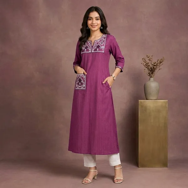 Magenta_Cotton_Embroidered_Straight_Kurta_For_Women