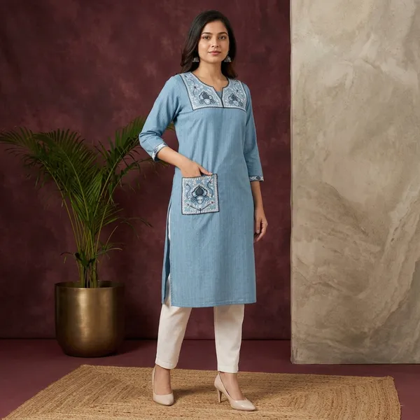 Blue_Cotton_Embroidered_Straight_Fit_Kurta_For_Women