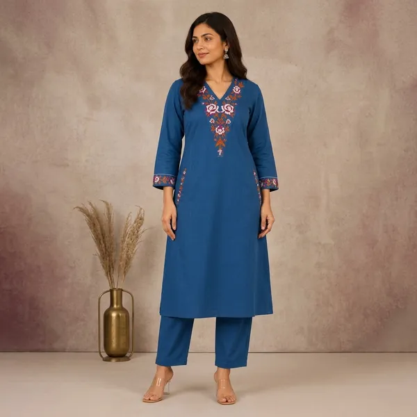 Blue_Cotton_Straight_Floral_Embroidered_Kurta_For_Women