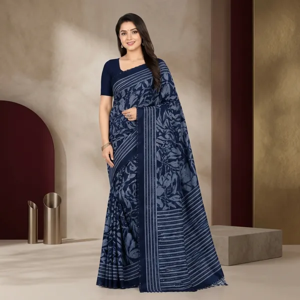 Navy_Blue_Silk_Printed_Sequin_Work_Daily_Wear_Saree_For_Women