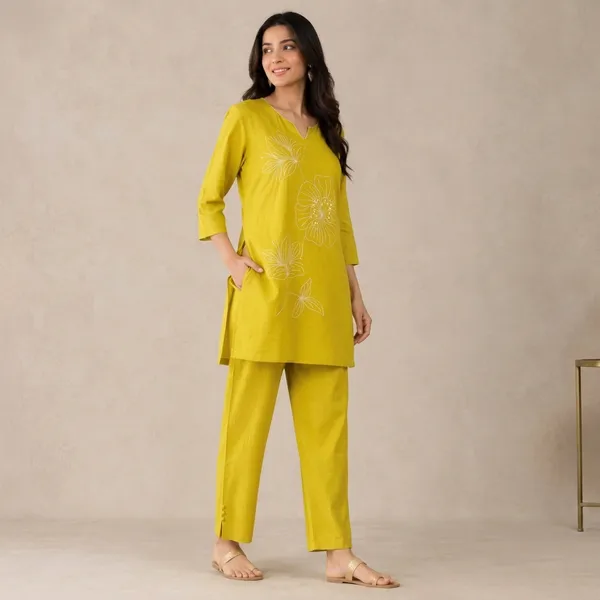 Yellow_Cotton_Straight_Floral_Embroidered_Kurta_For_Women