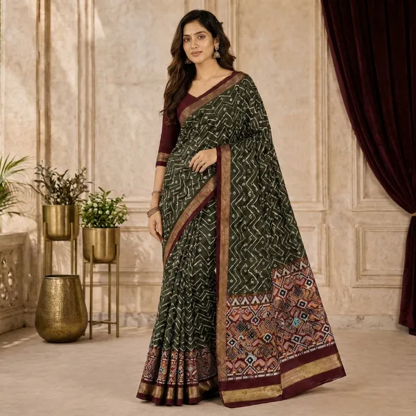 Green_Silk_Bandhani_Print_Zari_Border_Saree_For_Women