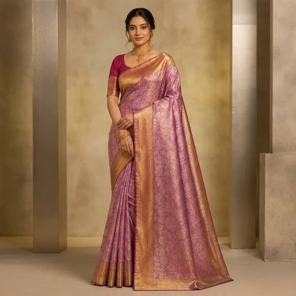Mauve_Pink_Semi_Kanjivaram_Silk_Woven_Golden_Border_Saree_For_Women