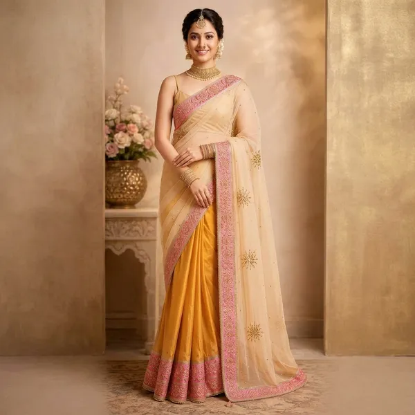 Yellow_Silk_Net_Floral_Embroidered_Zari_Border_Saree_For_Women