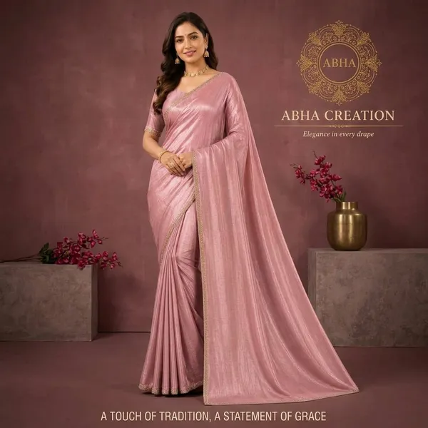 Pink_Tissue_Organza_Shimmer_Gold_Border_Saree_For_Women