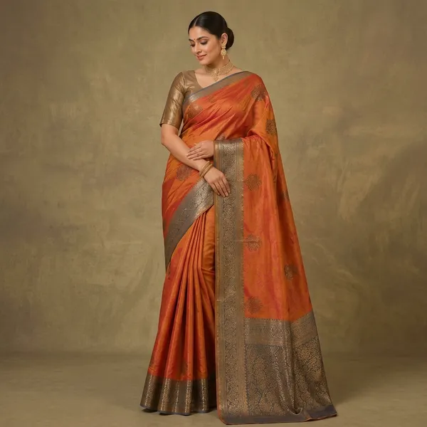 Orange_Banarasi_Silk_Zari_Woven_Traditional_Saree_For_Women