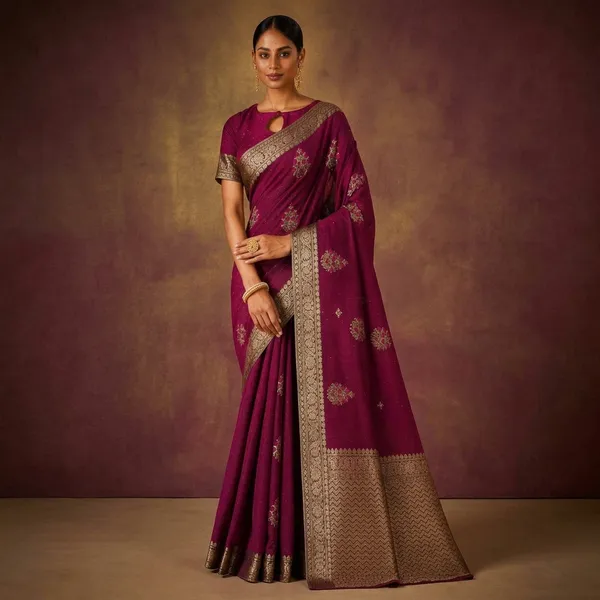 Maroon_Banarasi_Silk_Zari_Woven_Border_Saree_For_Women