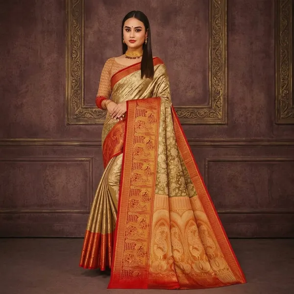 Gold_Semi_Kanjivaram_Silk_Zari_Woven_Banarasi_Saree_For_Women