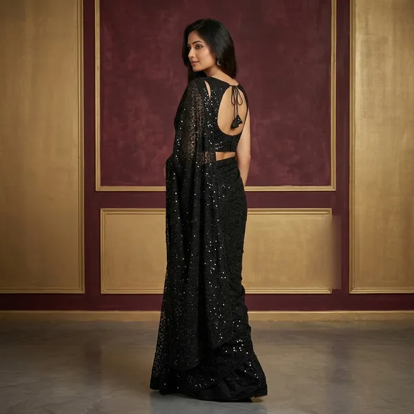 Black_Polyester_Net_Sequin_Sleeveless_Designer_Blouse_For_Women
