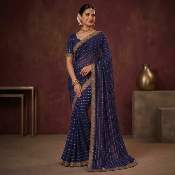 Blue_Velvet_Silk_Sequin_Embellished_Fancy_Saree_For_Women