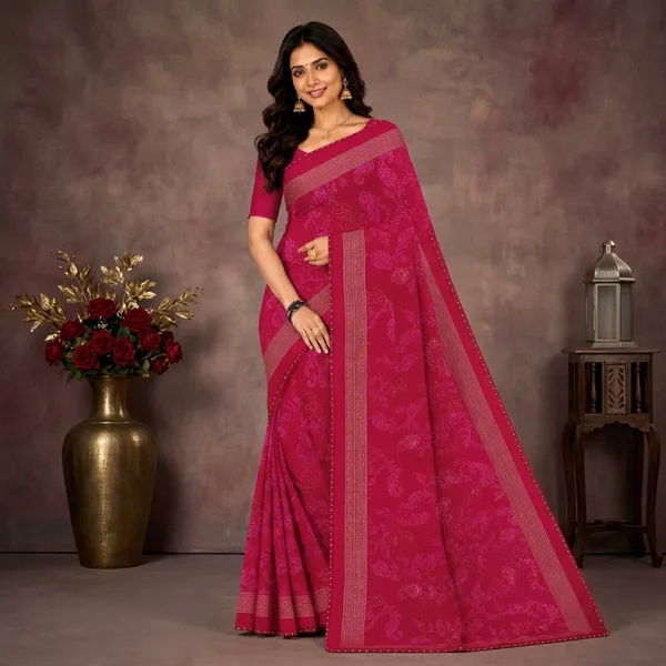 Pink_Silk_Floral_Print_Woven_Border_Saree_For_Women