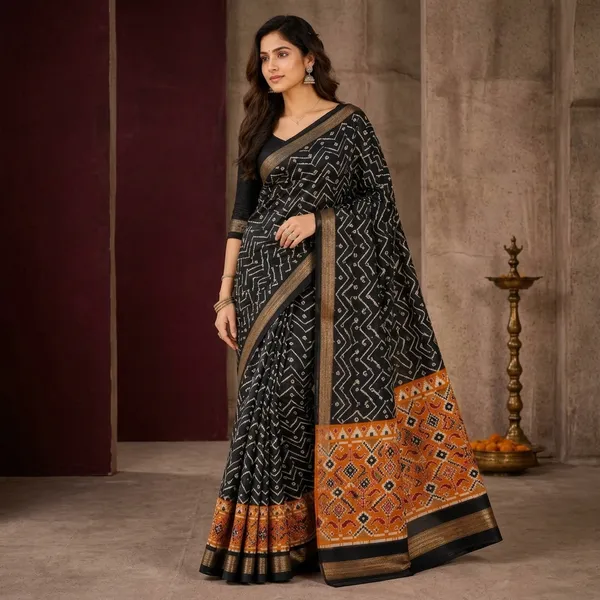 Black_Silk_Bandhani_Print_Zari_Border_Saree_For_Women