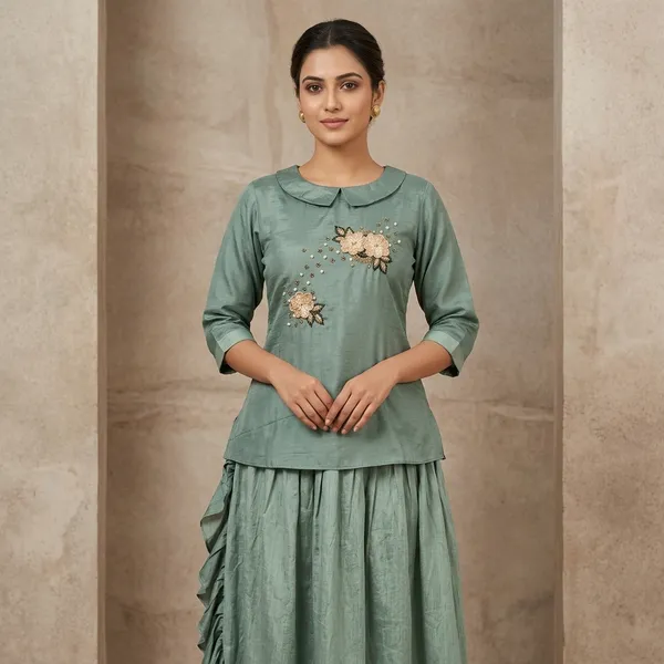 Sage_Green_Silk_Floral_Embroidered_Peplum_Top_For_Women