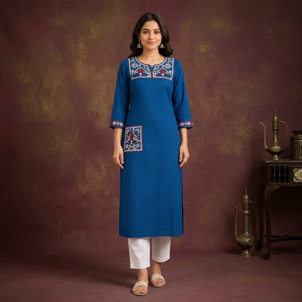 Blue_Cotton_Straight_Floral_Embroidered_Kurta_For_Women