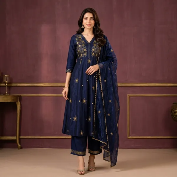 Navy_Blue_Silk_Straight_Embroidered_Kurta_Palazzo_Dupatta_Set_For_Women