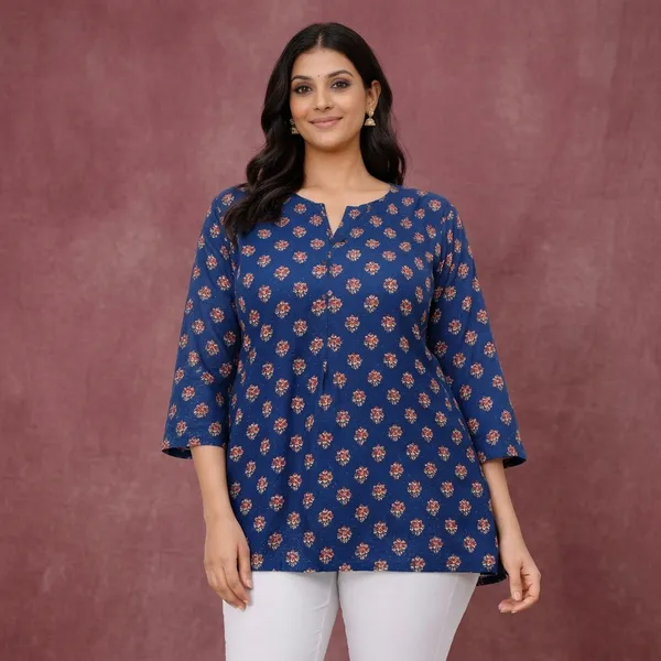 Blue_Cotton_Straight_Floral_Print_Tunic_Top_For_Women