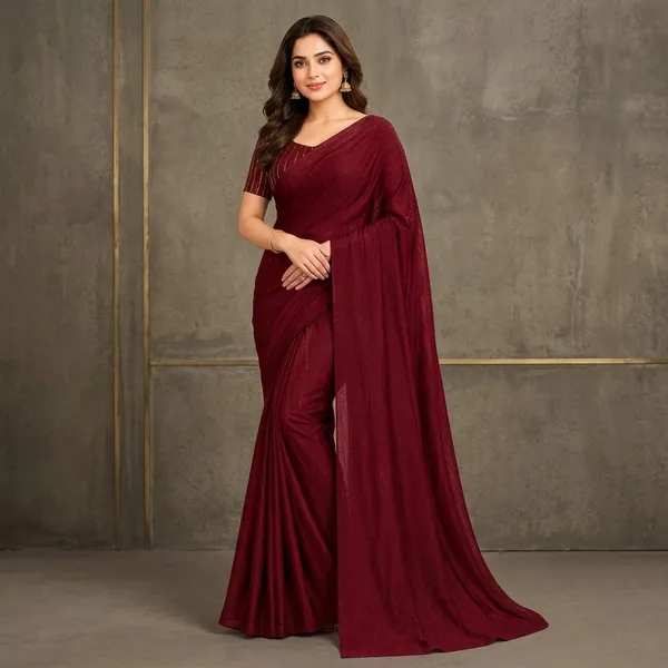 Maroon_Crepe_Silk_Plain_Saree_With_Sequin_Blouse_For_Women