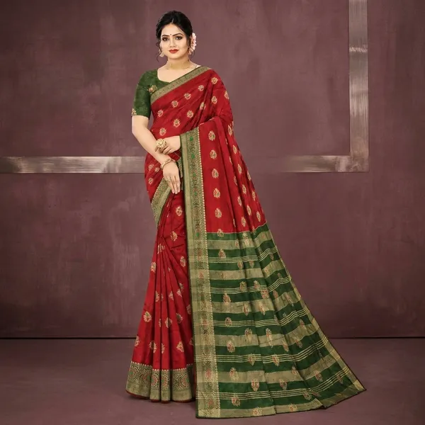Red_Soft_Licchi_Silk_Woven_Zari_Border_Banarasi_Saree_For_Women