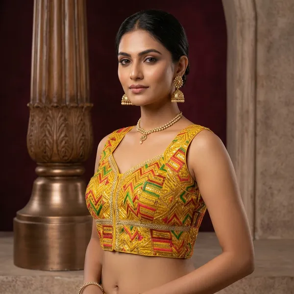 Yellow_Silk_Zardosi_Embroidered_Sleeveless_Blouse_For_Women