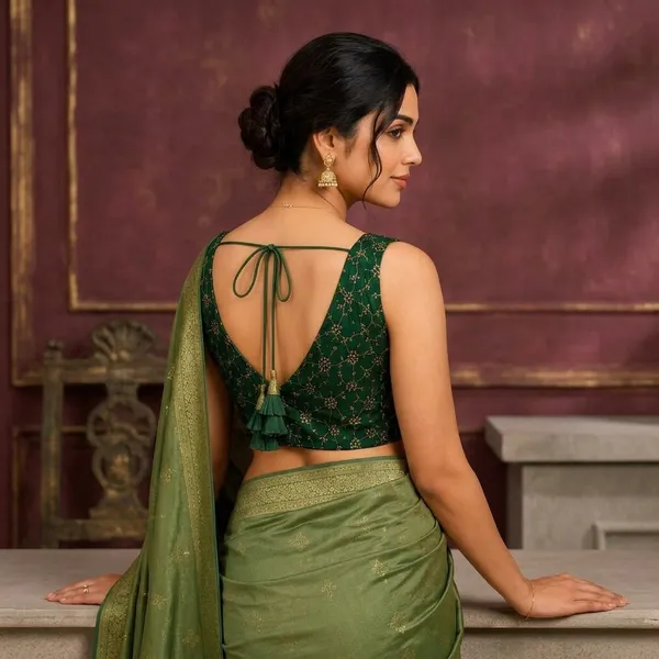 Green_Silk_Zari_Woven_V_Neck_Saree_Blouse_For_Women