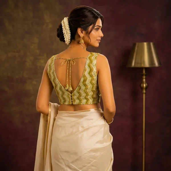Green_Silk_Zigzag_Sequin_Embroidered_V_Neck_Blouse_For_Women