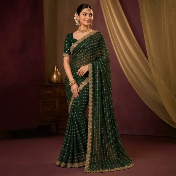 Green_Velvet_Silk_Sequin_Embellished_Fancy_Saree_For_Women