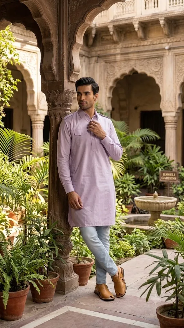 Lavender_Cotton_Relaxed_Fit_Collared_Shirt_Kurta_For_Men