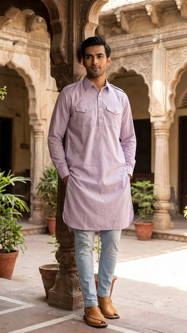 Lavender_Cotton_Relaxed_Fit_Collared_Shirt_Kurta_For_Men