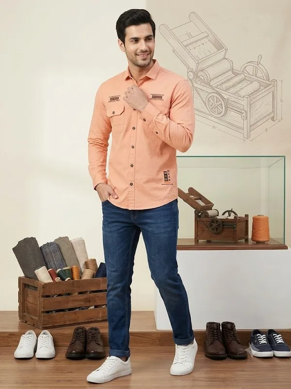 Orange_Cotton_Regular_Fit_Casual_Shirt_For_Men
