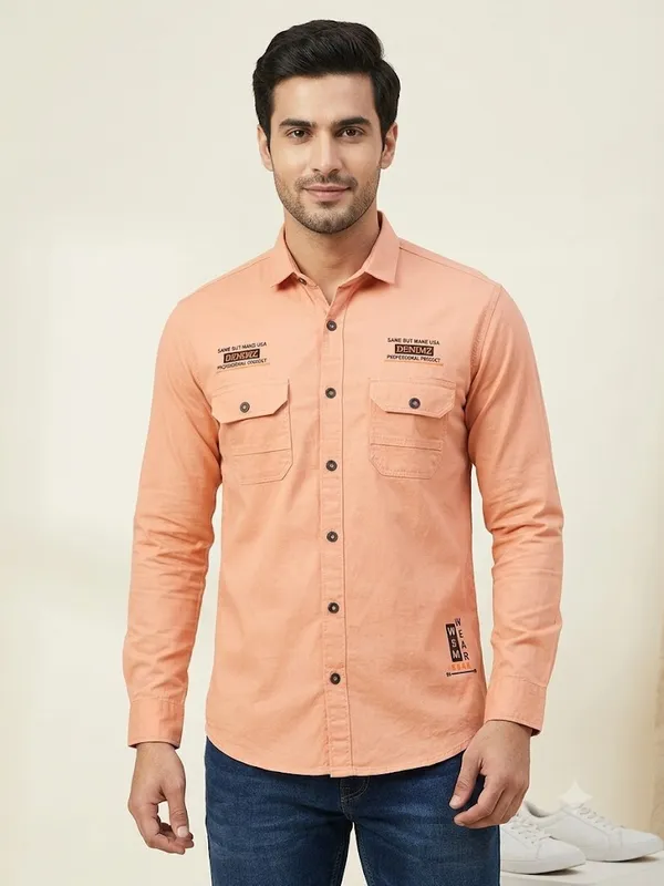 Orange_Cotton_Regular_Fit_Casual_Shirt_For_Men