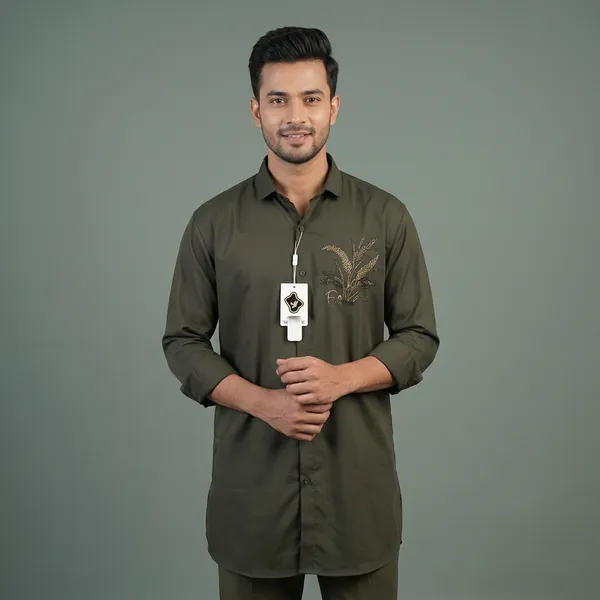 Black_Cotton_Regular_Fit_Embroidered_Leaf_Pattern_Kurta_For_Men