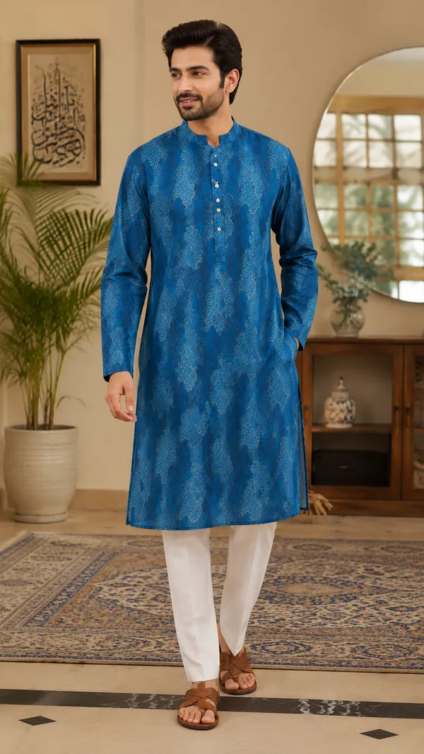 Teal_Blue_Cotton_Relaxed_Fit_Paisley_Print_Kurta_For_Men