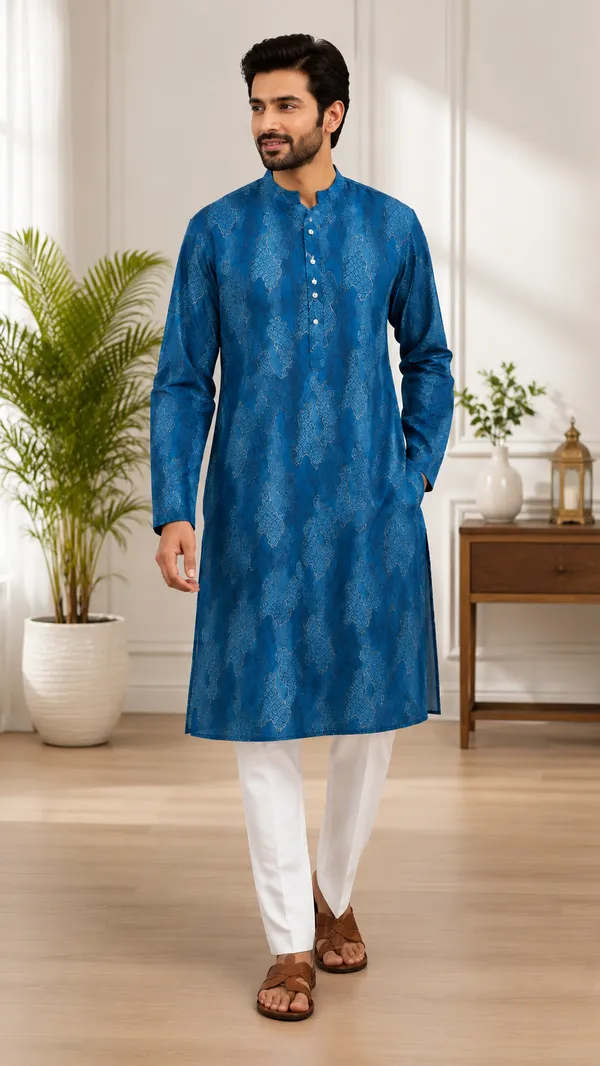 Teal_Blue_Cotton_Relaxed_Fit_Paisley_Print_Kurta_For_Men
