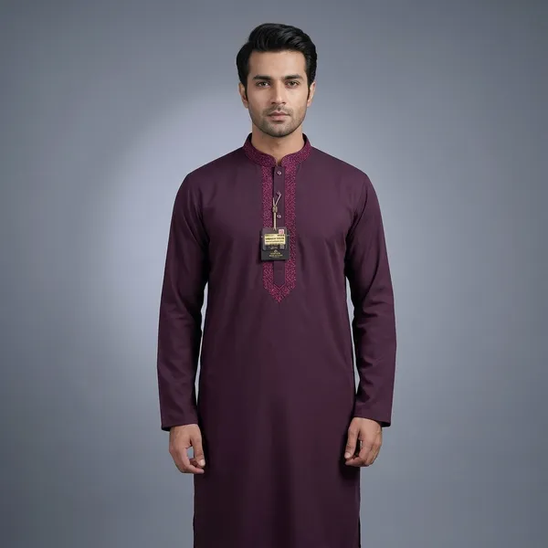 Purple_Cotton_Regular_Fit_Embroidered_Kurta_For_Men