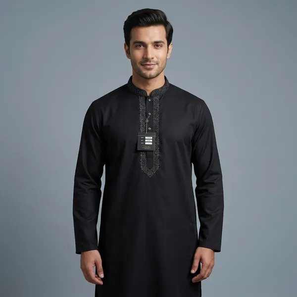Black_Cotton_Regular_Fit_Embroidered_Collar_Kurta_For_Men