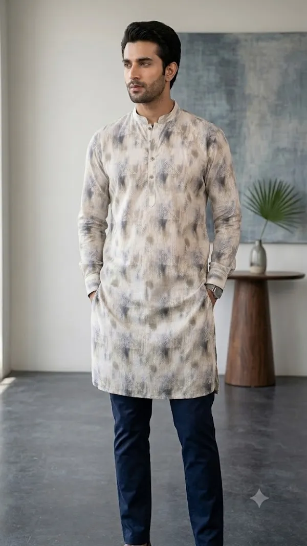Off-White_Cotton_Relaxed_Fit_Abstract_Print_Kurta_For_Men