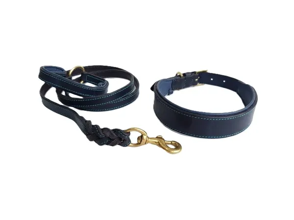 Black_And_Blue_Leather_Adjustable_Dog_Collar_Harness_Set_With_Leash