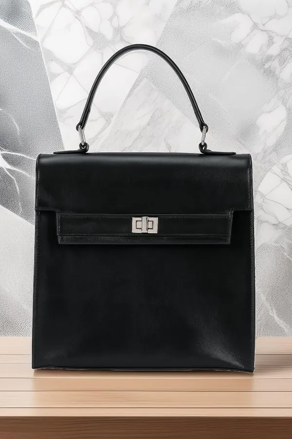 Black_Leather_Top_Handle_Handbag_For_Women
