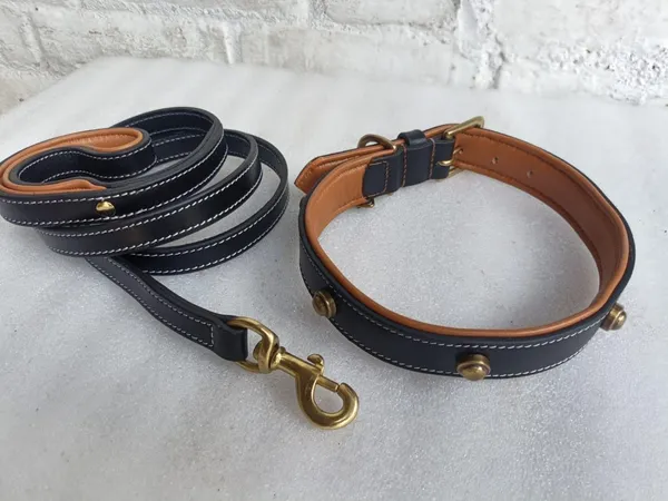 Black_And_Brown_Leather_Adjustable_Dog_Collar_Harness_Set_With_Leash
