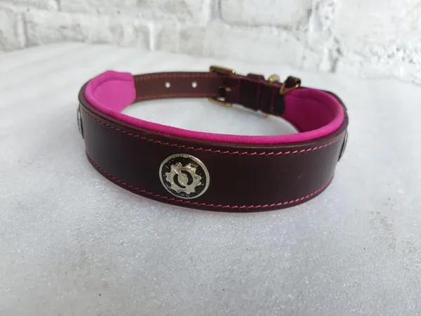 Brown_And_Pink_Leather_Adjustable_Dog_Collar_Harness_Set_With_Leash