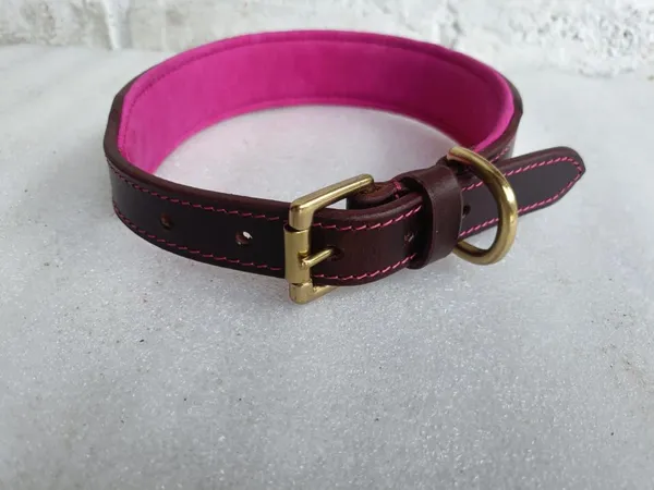 Brown_And_Pink_Leather_Adjustable_Dog_Collar_Harness_Set_With_Leash
