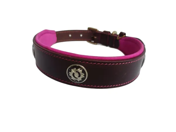 Brown_And_Pink_Leather_Adjustable_Dog_Collar_Harness_Set_With_Leash