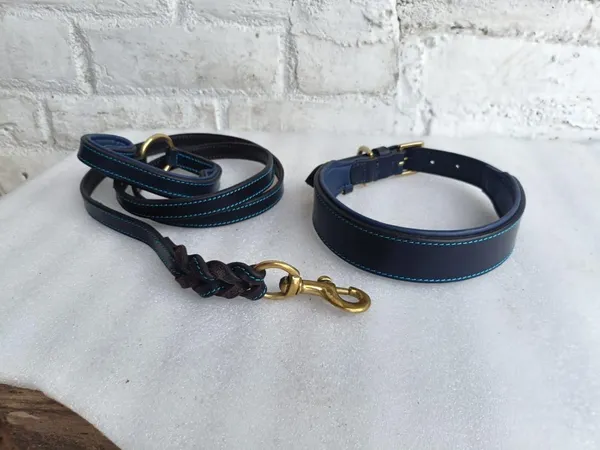 Black_And_Blue_Leather_Adjustable_Dog_Collar_Harness_Set_With_Leash