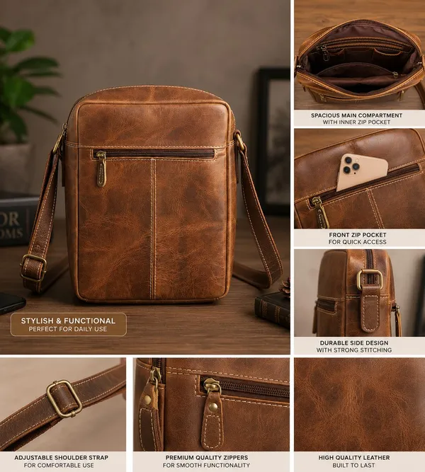 Brown_Leather_Multi-Pocket_Messenger_Sling_Bag_For_Unisex