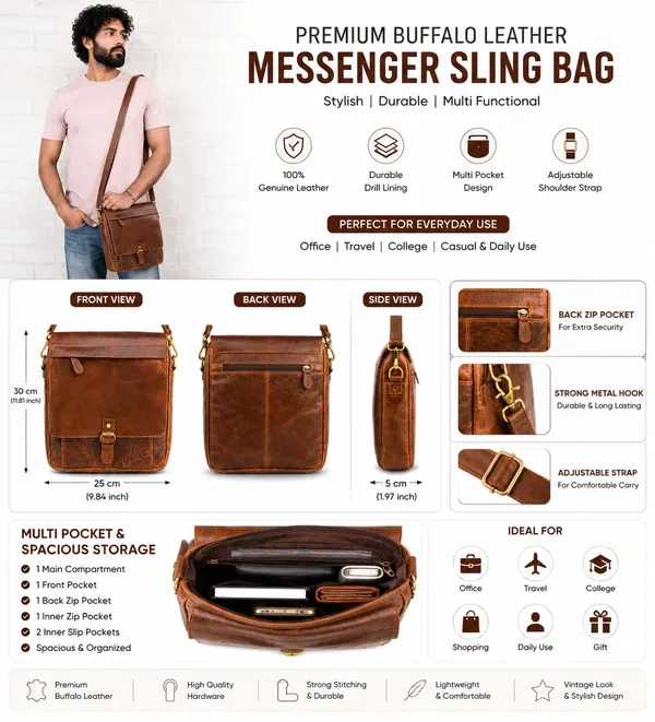 Brown_Leather_Multi-Pocket_Messenger_Sling_Bag_For_Unisex