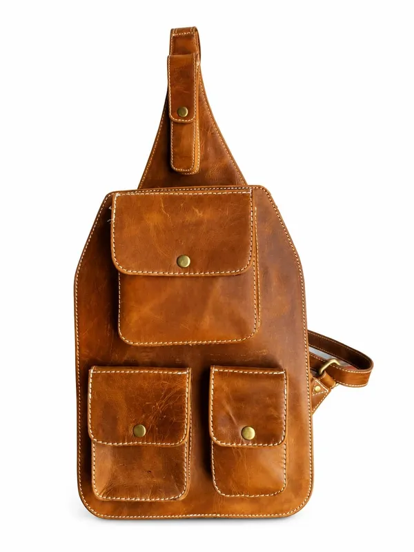 Brown_Leather_Sling_Backpack_For_Unisex