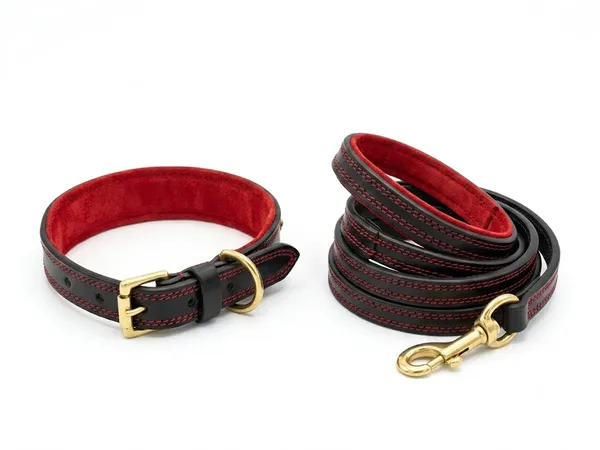 Red_And_Black_Leather_Adjustable_Dog_Collar_Harness_Set_With_Leash