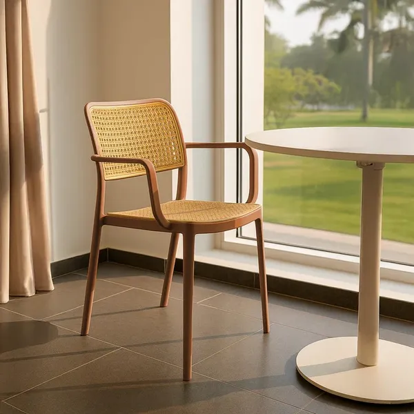 ROLEX_Plastic_Cane_Weave_Brown_Armchair