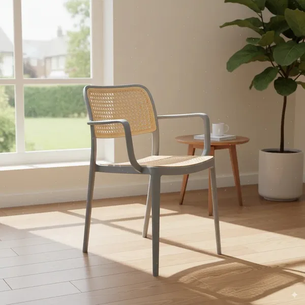ROLEX_Plastic_Rattan_Weave_Grey_And_Beige_Armchair