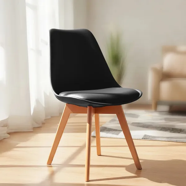 Plastic_Mid-Century_Modern_Black_Cushioned_Dining_Chair
